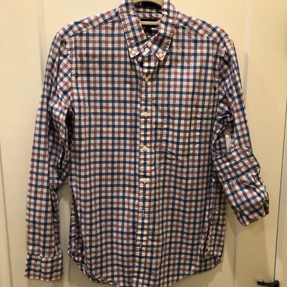 J. Crew Blue/Purple/White Gingham Button Down